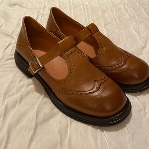 Brown Leather Mary Jane Loafers - Women's Flats